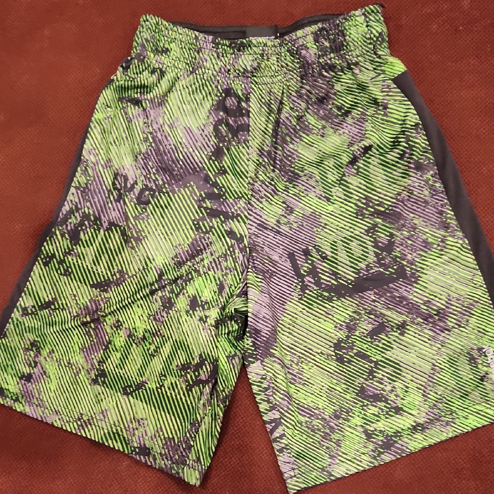 Boys REEBOK Green and Black Patterned Athletic Shorts XS